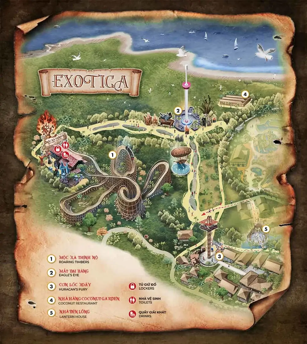 富國島太陽世界自然公園Exotica Village 園區地圖Exotica Village map